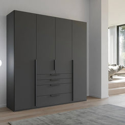 Frans 200cm Decor 4 Door Wardrobe with Drawers in Graphite - Styled in a Living Room