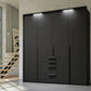 Frans 200cm Decor 4 Door Wardrobe with Drawers in Graphite - Passepartout Frame with Lights