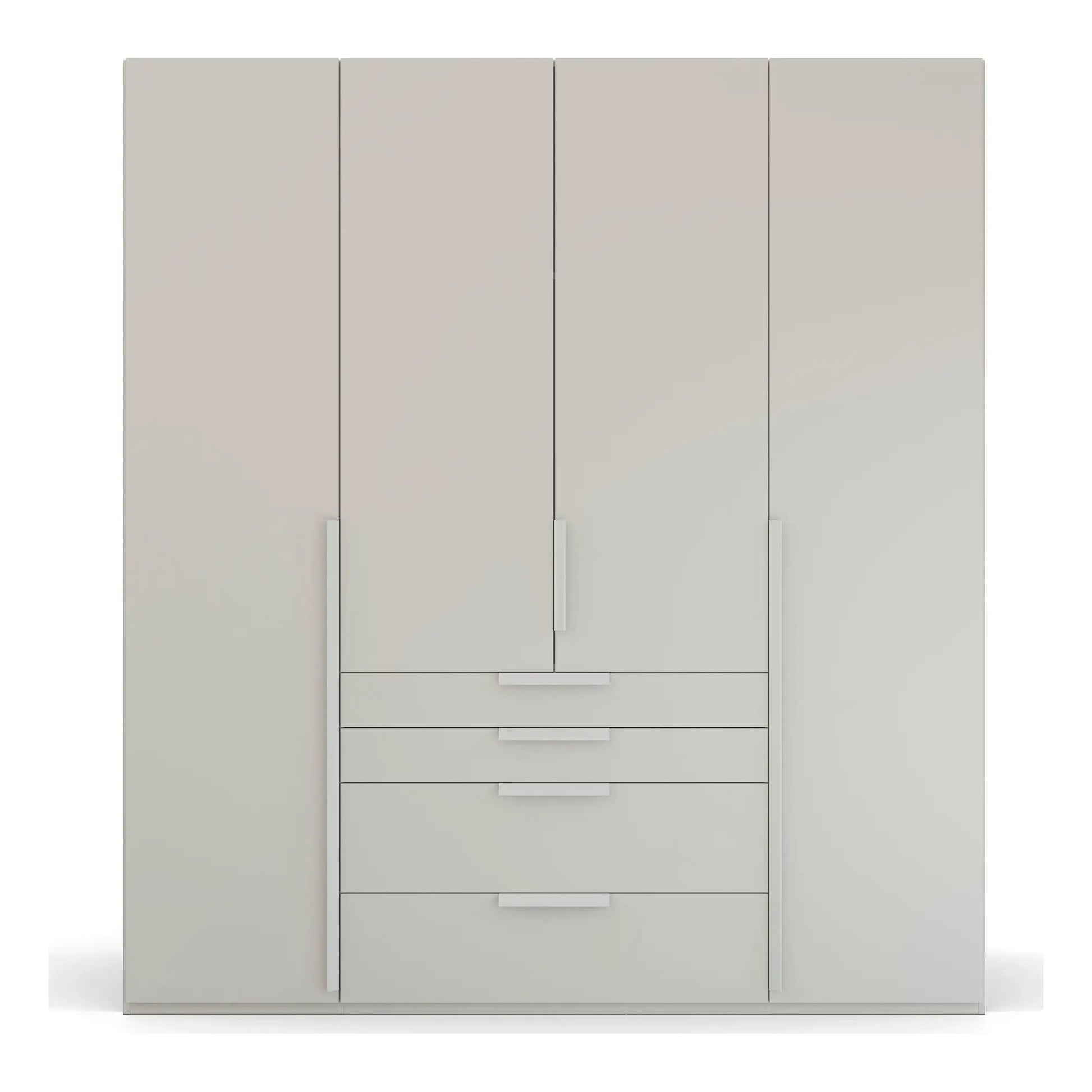 Frans 200cm Decor 4 Door Wardrobe with Drawers in Silk Grey - Front view