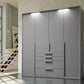 FFrans 200cm Decor 4 Door Wardrobe with Drawers in Silk Grey - Passepartout Frame with Lights
