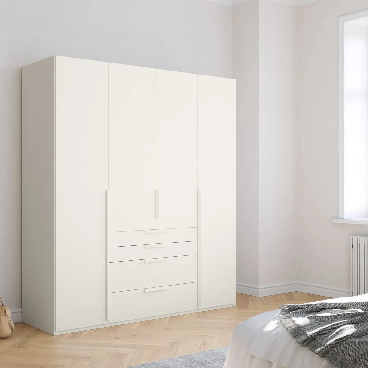 Frans 200cm Decor 4 Door Wardrobe with Drawers in White - Styled in a Bedroom