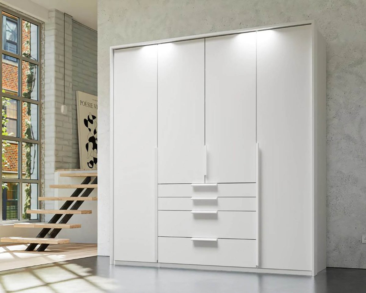 Frans 200cm Decor 4 Door Wardrobe with Drawers in Silk Grey - Passepartout Frame with Lights