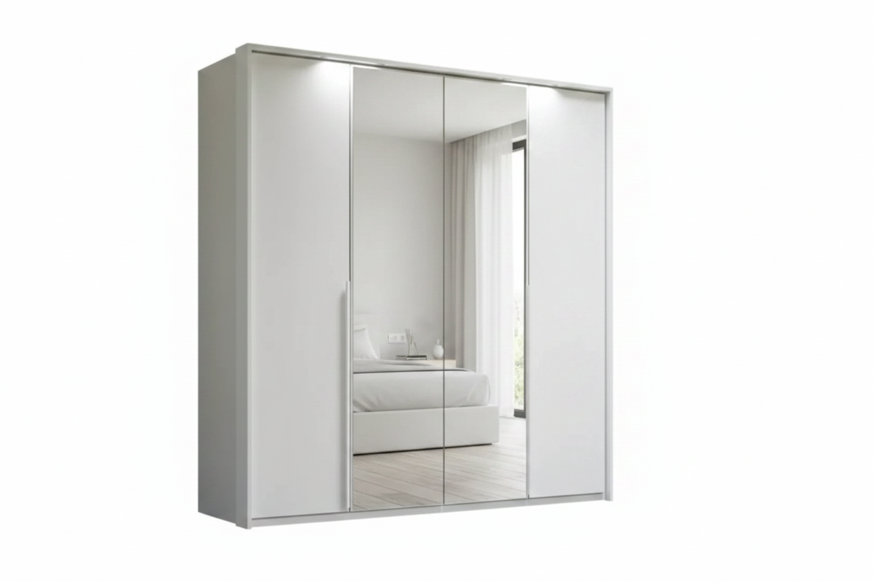 Rauch Frans 200cm White 4 Door Hinged Wardrobe with PPT Light frame , premium interior and Long Door Handles
