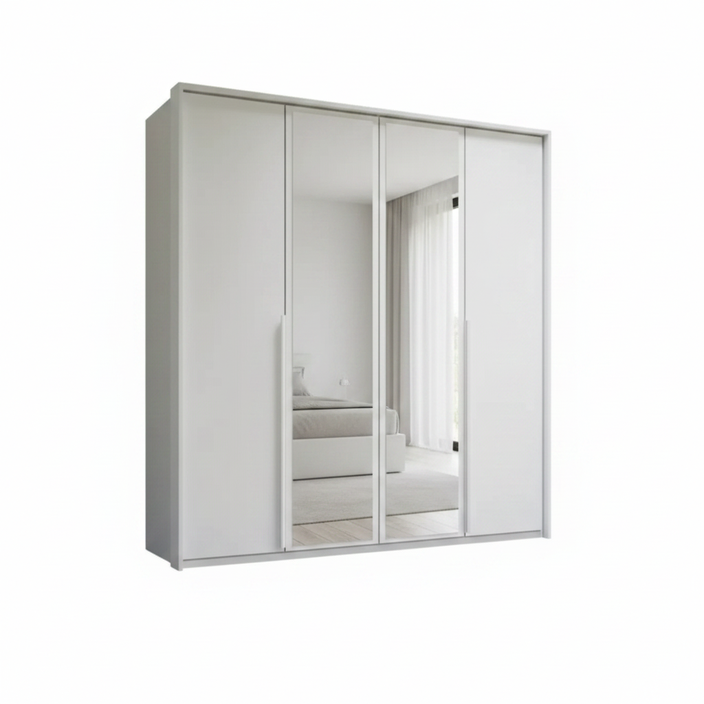 Rauch Frans 200cm White 4 Door Hinged Wardrobe with premium interior, PPT Frame and Long Door Handles