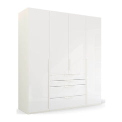 Frans 200cm Glass 4 Door Wardrobe with Drawers in White
