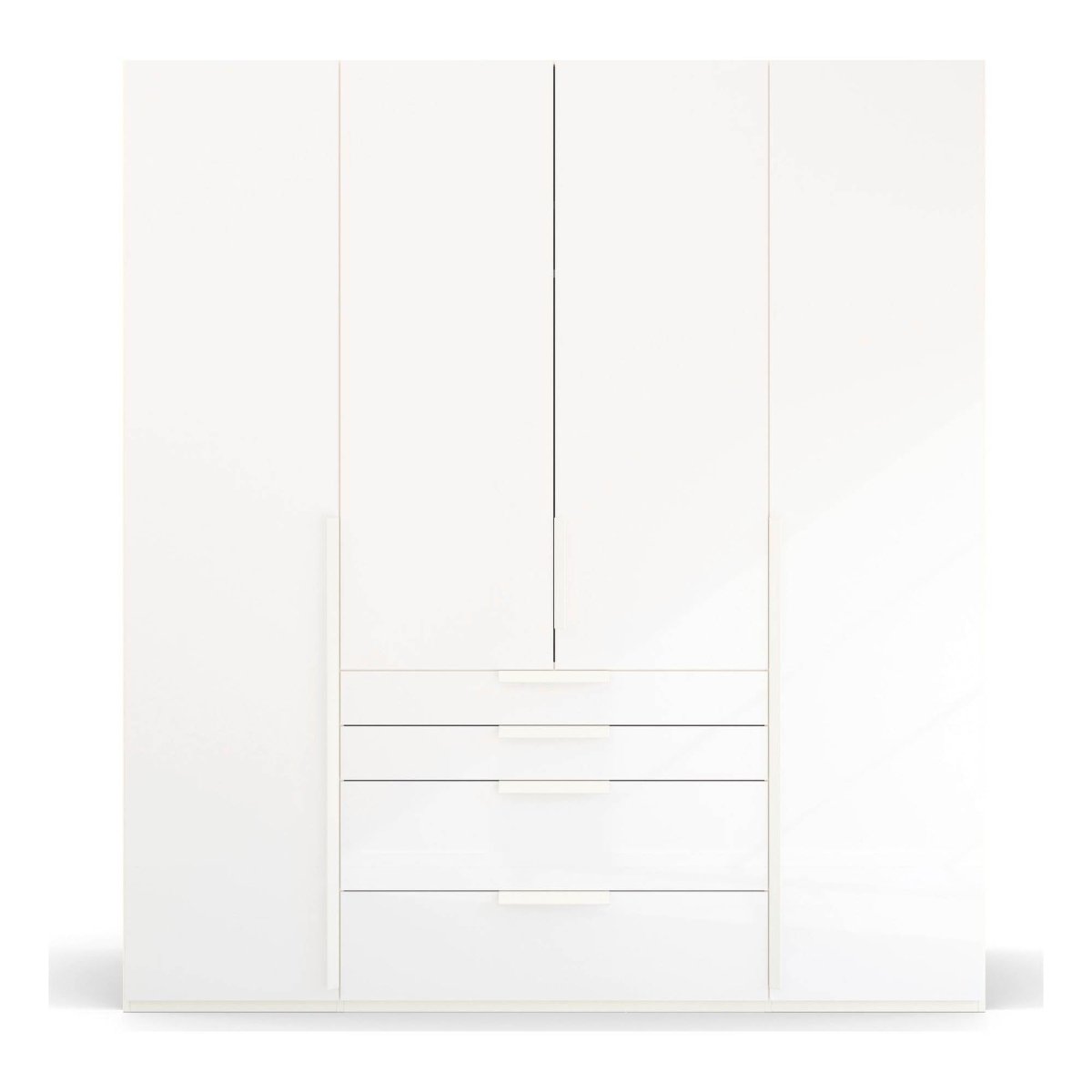 Frans 200cm Glass 4 Door Wardrobe with Drawers in White - Front view