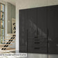 Frans 200cm Glass 4 Door Wardrobe with Drawers in Graphite - Styled in a Living Room