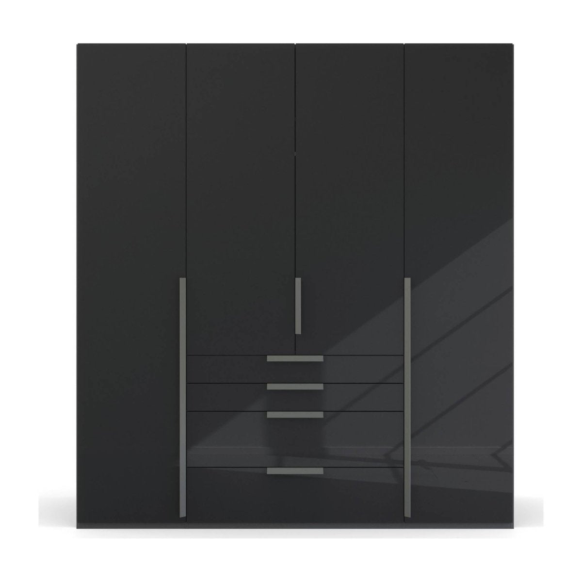 Frans 200cm Glass 4 Door Wardrobe with Drawers in Graphite - Front view