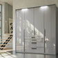 Frans 200cm Glass 4 Door Wardrobe with Drawers in Silk Grey - Styled in a Living Room