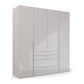 Frans 200cm Glass 4 Door Wardrobe with Drawers in Silk Grey