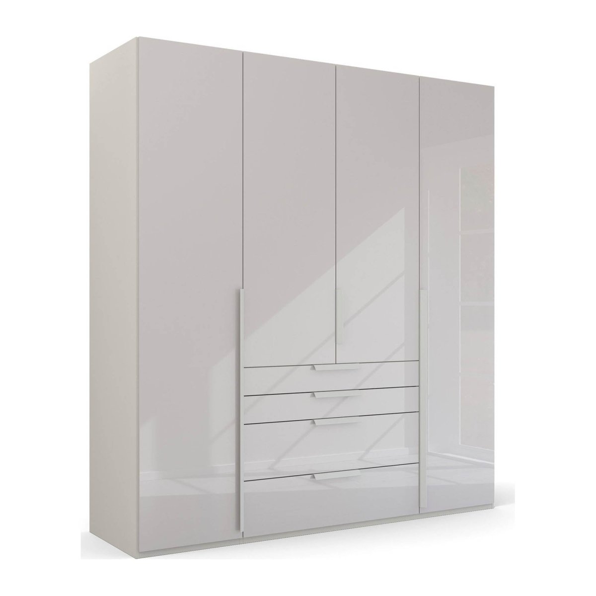 Frans 200cm Glass 4 Door Wardrobe with Drawers in Silk Grey