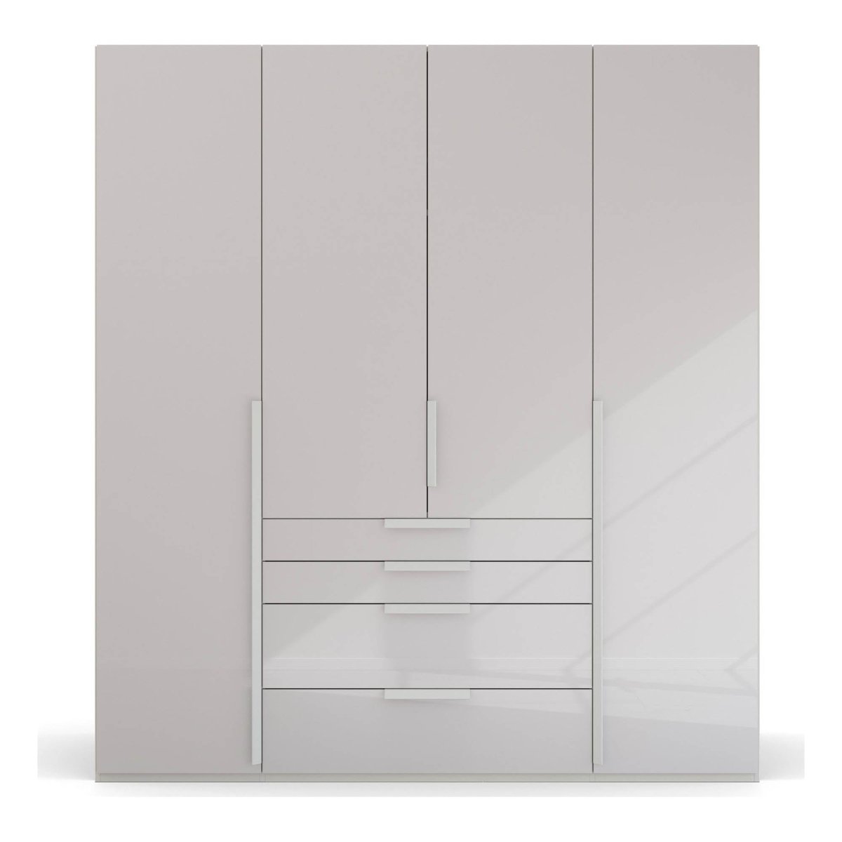 Frans 200cm Glass 4 Door Wardrobe with Drawers in Silk Grey - Front view