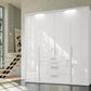 Frans 200cm Glass 4 Door Wardrobe with Drawers in White - Styled in a Living Room