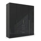 Frans 200cm Glass 4 Door Wardrobe with Drawers in Graphite