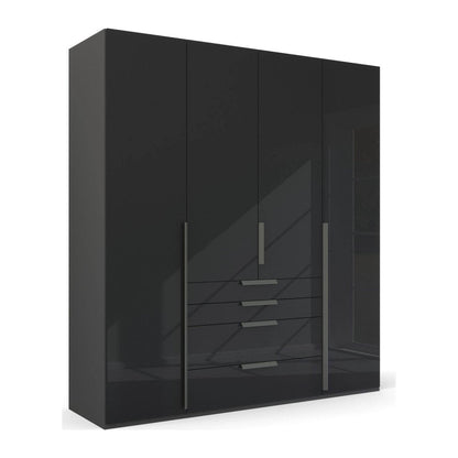 Frans 200cm Glass 4 Door Wardrobe with Drawers in Graphite