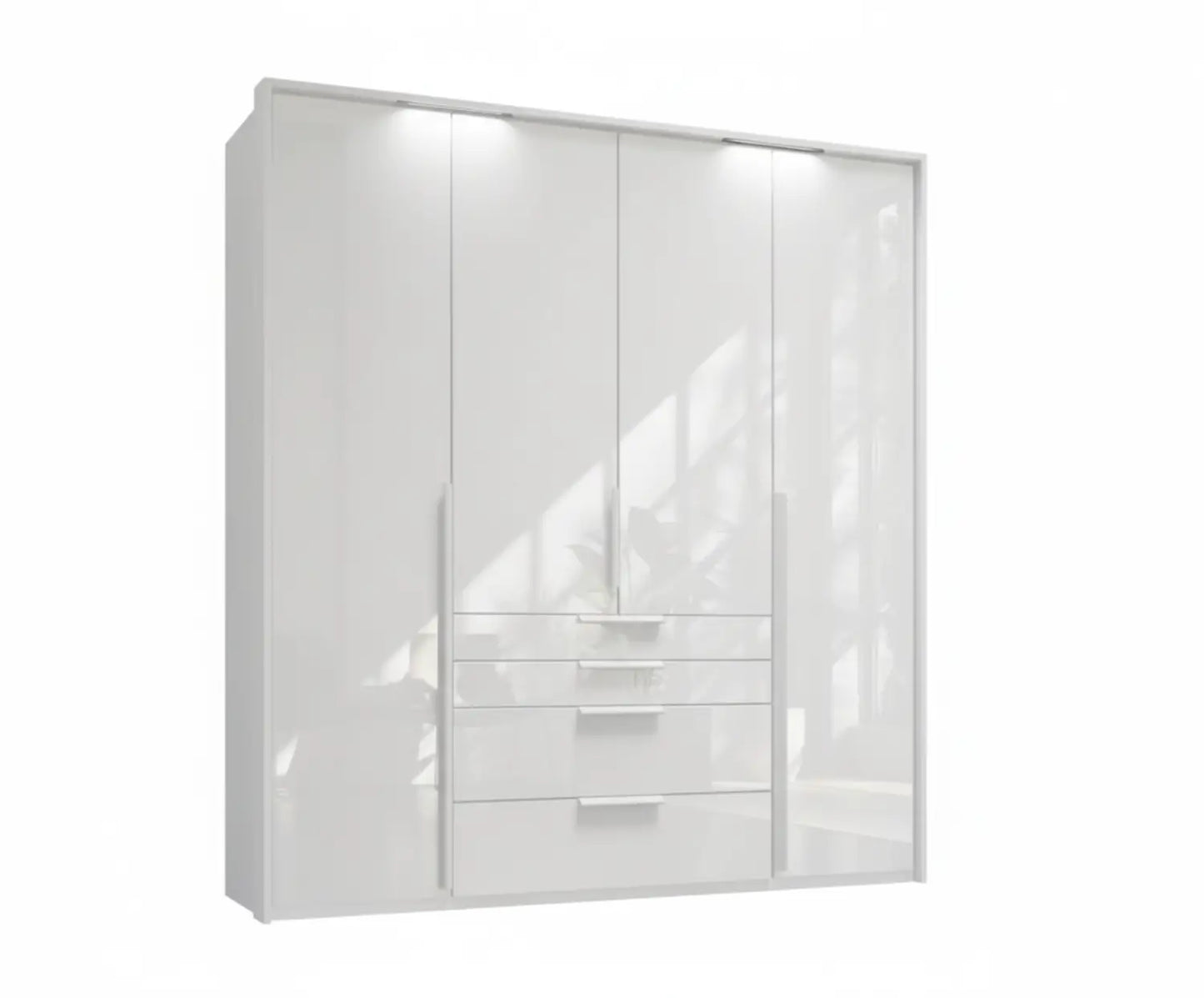 Frans 200cm Glass 4 Door Wardrobe with Drawers - Passepartout Frame - Led Light