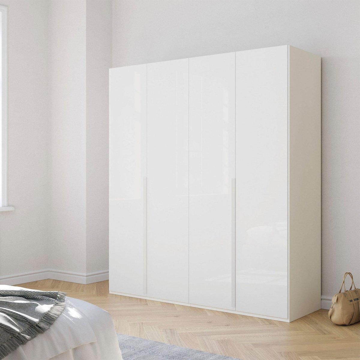 Frans 200cm 4 Door Wardrobe in White Glass