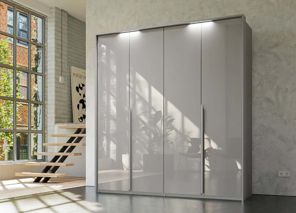Frans 200cm 4 Door Wardrobe in Silk Grey Glass - Passepartout Frame with Lights