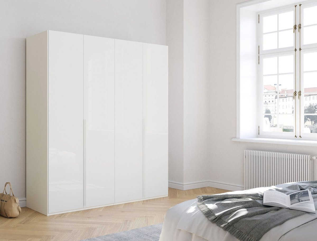 Frans 200cm 4 Door Wardrobe in White Glass - Styled in a Bedroom