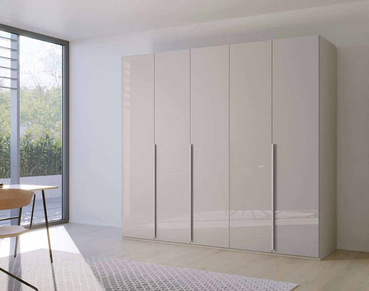 Frans 250cm 5 Door Wardrobe in Silk Grey Glass - Styled in a Living Room