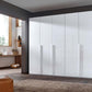 Frans 250cm 5 Door Wardrobe in White Glass - Styled in a Bedroom