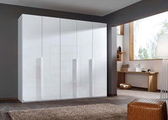 Frans 250cm 5 Door Wardrobe in White Glass - Styled in a Bedroom