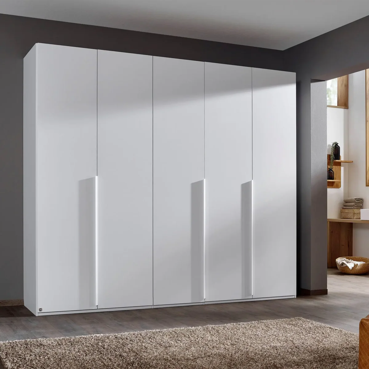 Frans 250cm Decor 5 Door Hinged Wardrobe in White