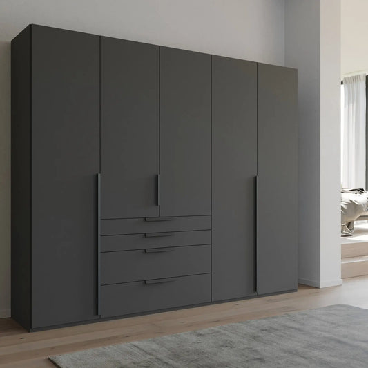 Frans 250cm Decor 5 Door Wardrobe With Drawers in Graphite - Styled in a Living Room