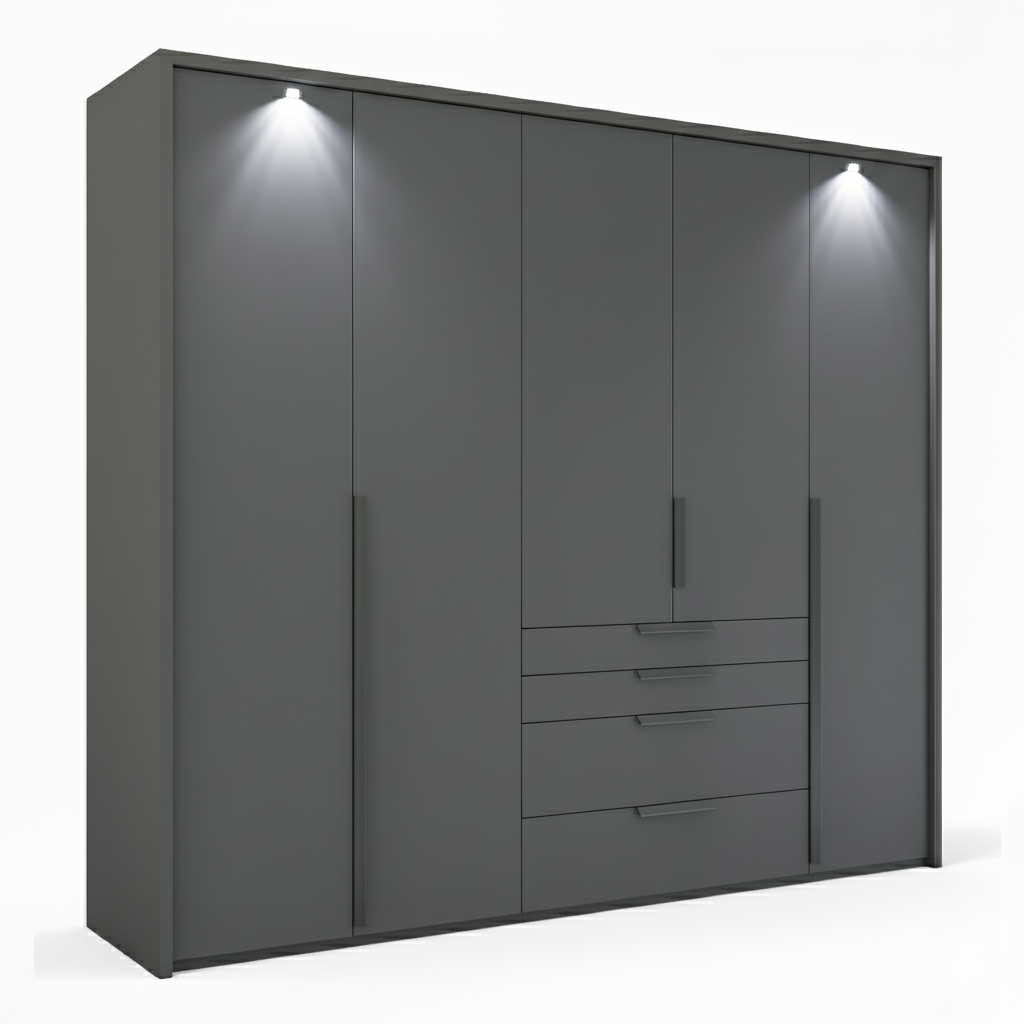 Frans 250cm Decor 5 Door Wardrobe With Drawers - Passepartout Frame - Led Light