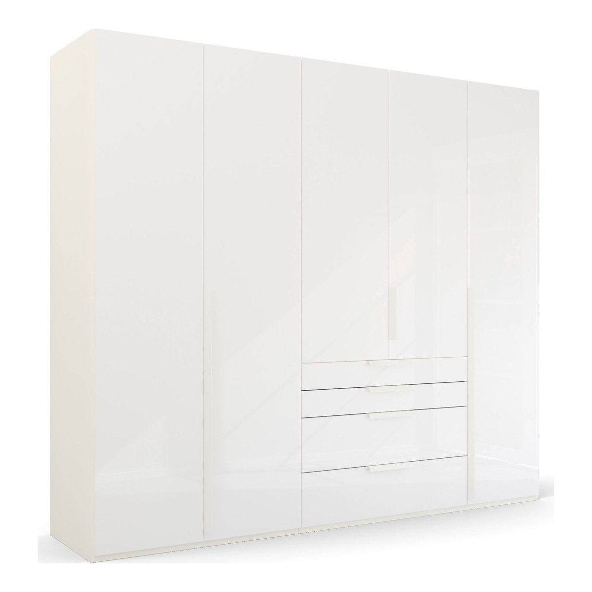 Frans 250cm Glass 5 Door Wardrobe With Drawers in White