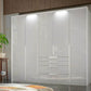 Frans 250cm Glass 5 Door Wardrobe With Drawers in White - Passepartout Frame with Lights