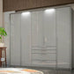 Frans 250cm Glass 5 Door Wardrobe With Drawers in Silk Grey - Passepartout Frame with Lights