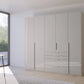 Frans 250cm Glass 5 Door Wardrobe With Drawers in Silk Grey - Styled in a Living Room