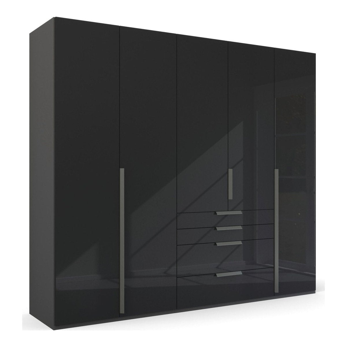 Frans 250cm Glass 5 Door Wardrobe With Drawers in Graphite