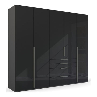 Frans 250cm Glass 5 Door Wardrobe With Drawers in Graphite