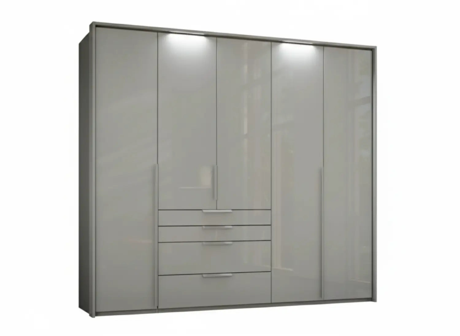 Frans 250cm Glass 5 Door Wardrobe With Drawers - Passepartout Frame - Led light