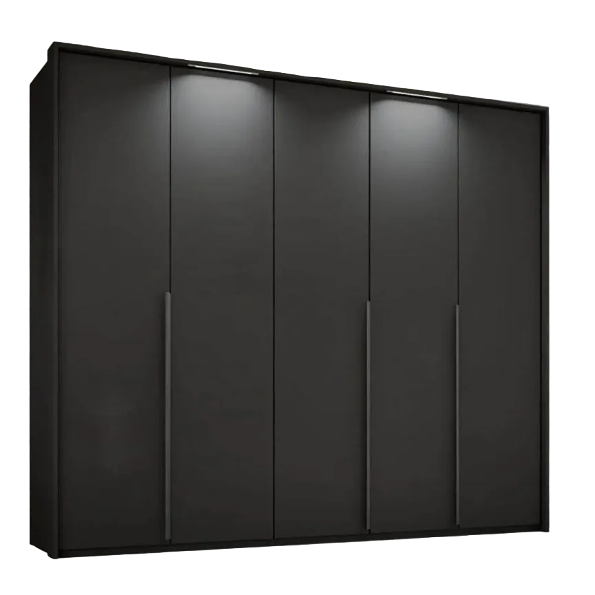 Rauch Frans 250cm Graphite 5 Door Hinged Wardrobe with Premium Interior and PPT Light Frame