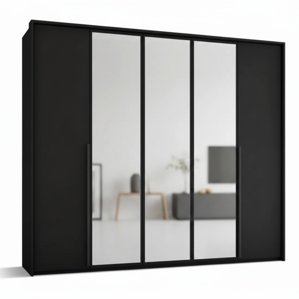 Rauch Frans 250cm Graphite 5 Door Hinged Wardrobe with Mirror and PPT  Frame