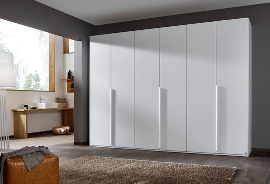 Frans 300cm 6 Door Large Wardrobe in White - Styled in a Living Room