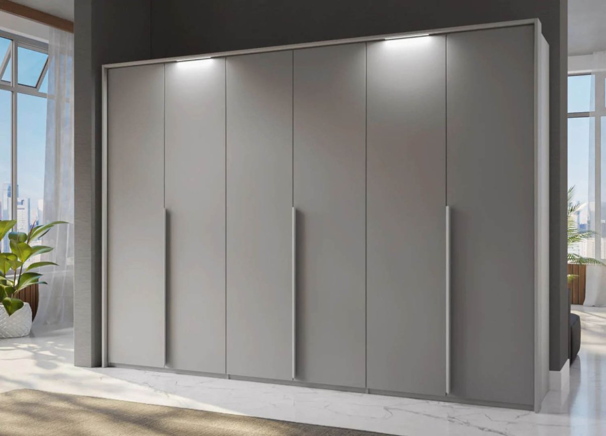 Frans 300cm 6 Door Large Wardrobe in Silk Grey - Passepartout Frame with Lights