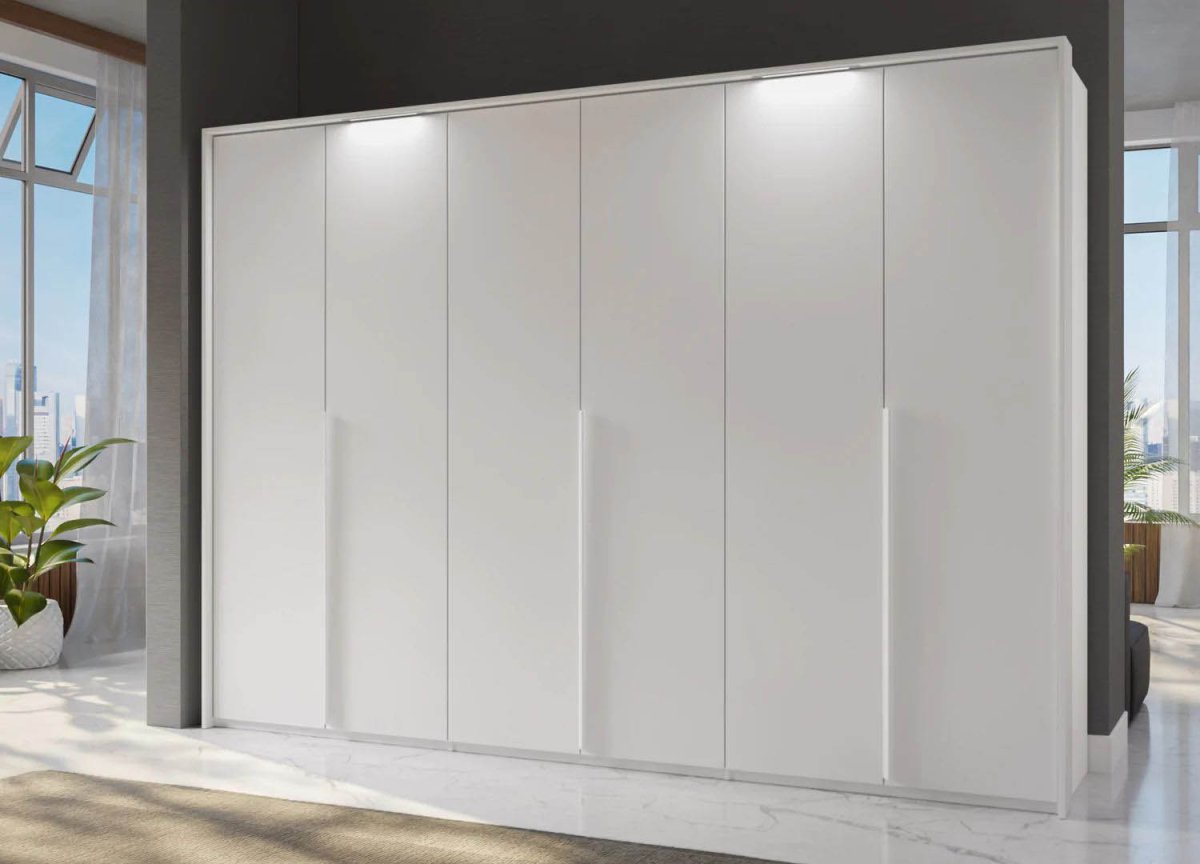 Frans 300cm 6 Door Large Wardrobe in White - Passepartout Frame with Lights