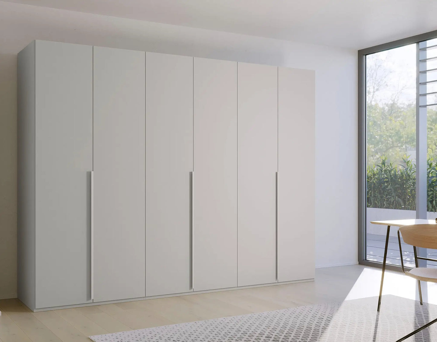 Frans 300cm 6 Door Large Wardrobe in Silk Grey - Styled in a Living Room