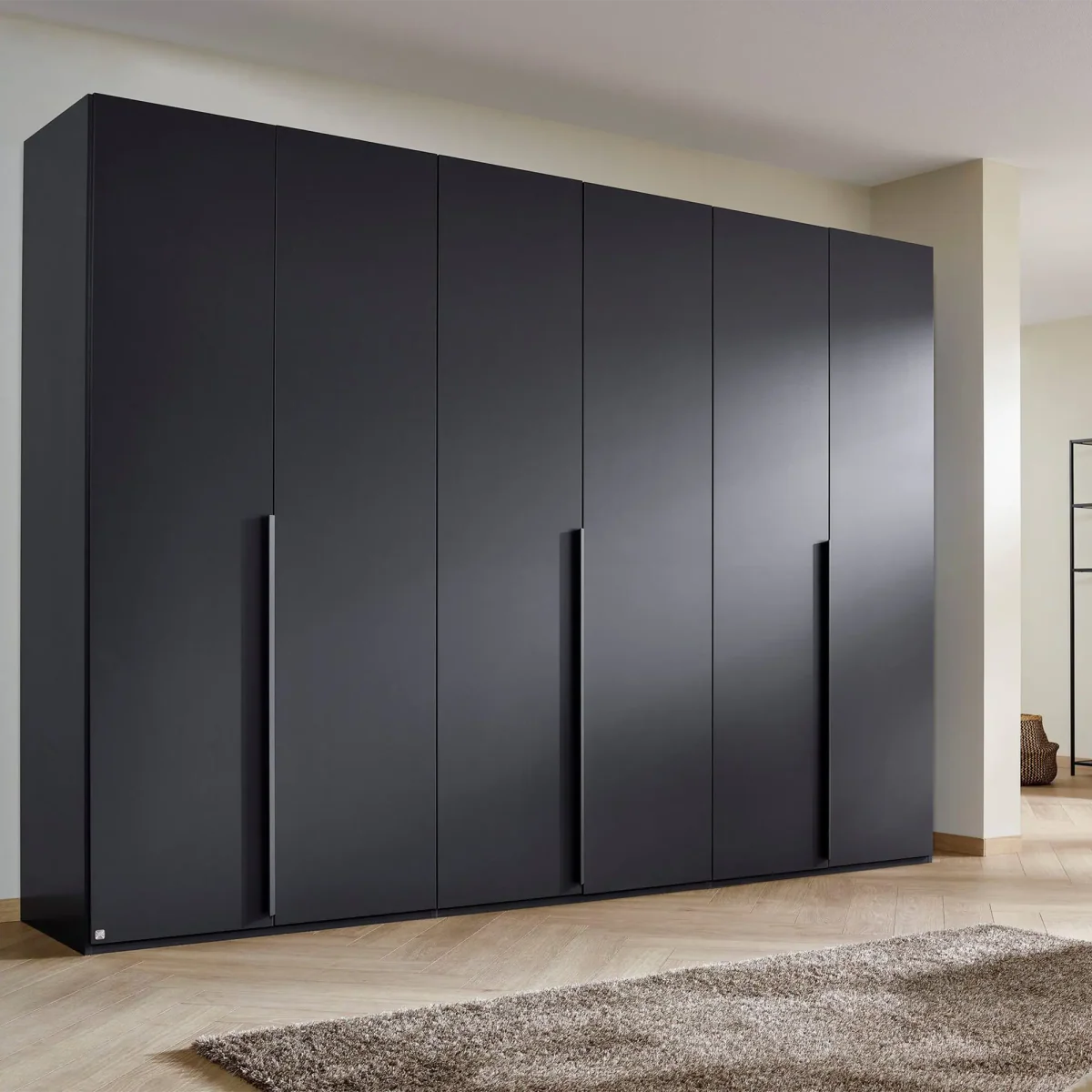 Frans 300cm 6 Door Large Wardrobe in Graphite - Styled in a Bedroom