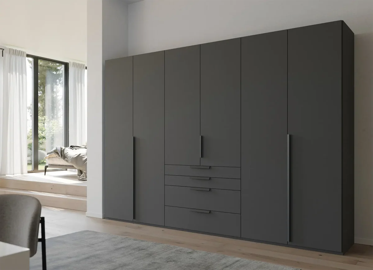 Frans 300cm Decor 6 Door Wardrobe With Drawers in Graphite - Styled in a  Living Room