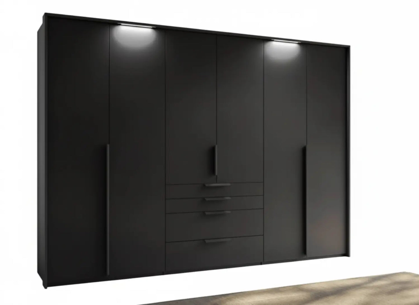 Frans 300cm Decor 6 Door Wardrobe With Drawers - Passepartout Frame - Led Light