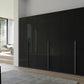 Frans 300cm Glass 6 Door Wardrobe in Graphite Glass - Styled in a Bedroom