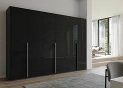 Frans 300cm Glass 6 Door Wardrobe in Graphite Glass - Styled in a Bedroom