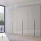 Frans 300cm Glass 6 Door Wardrobe in Silk Grey Glass - Styled in a Bedroom