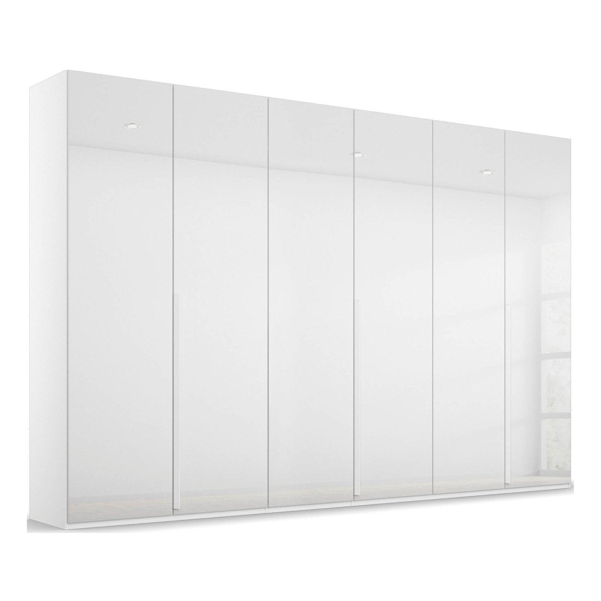 Frans 300cm Glass 6 Door Wardrobe in Silk White Glass