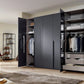 Frans 300cm Glass 6 Door Wardrobe in Graphite Glass - Styled in a Bedroom with things Placed 